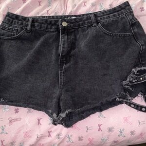 Fashion Nova Black Distressed High-Rise Denim Shorts